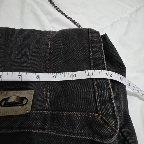 Black Denim Acid Wash Foldover Shoulder Bag - Picture 6 of 11